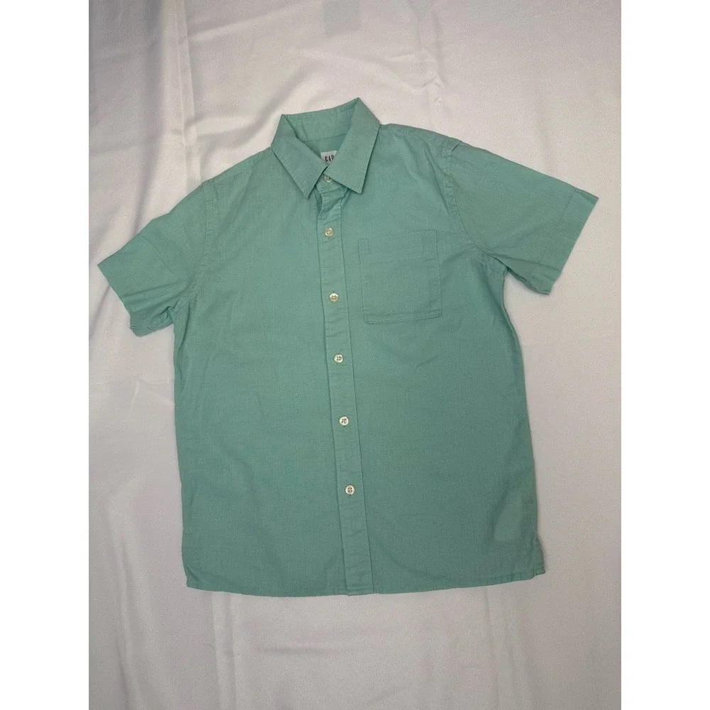 Gap  Boyss Sz 8 Button Down Shirt Linen/Cotton Light Mint Green Color